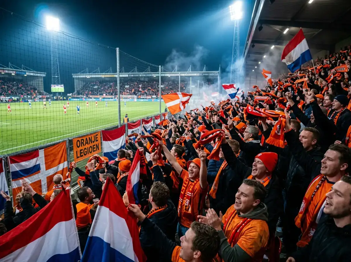 Nederlandse voetbalfans in een stadion tijdens een Europese wedstrijd